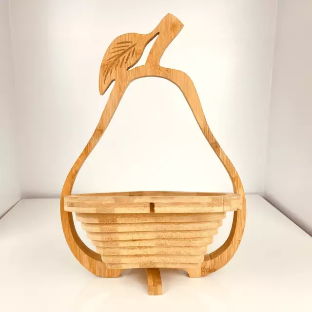 Collapsible Pear Shaped Spiral Cut Bamboo Fruit Basket Charcuterie Board Trivet