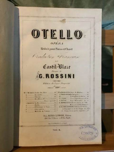 Rossini Otello Partition chant piano version Francaise Castil-Blaze éd. Lemoine