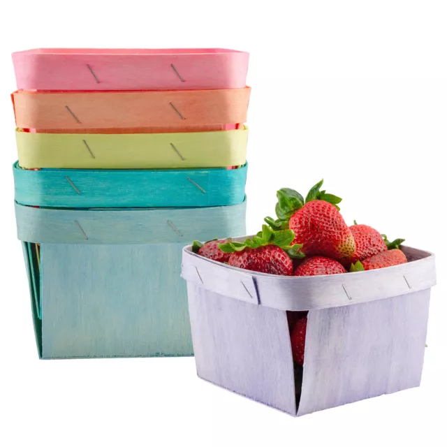 Quart Wooden Berry Baskets Set of 6, Pastel-Colored; Arts, Crafts, & DIY Baskets