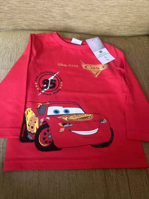 Disney 100 Lightning McQueen Long Sleeved T Shirt 12/18 Months New