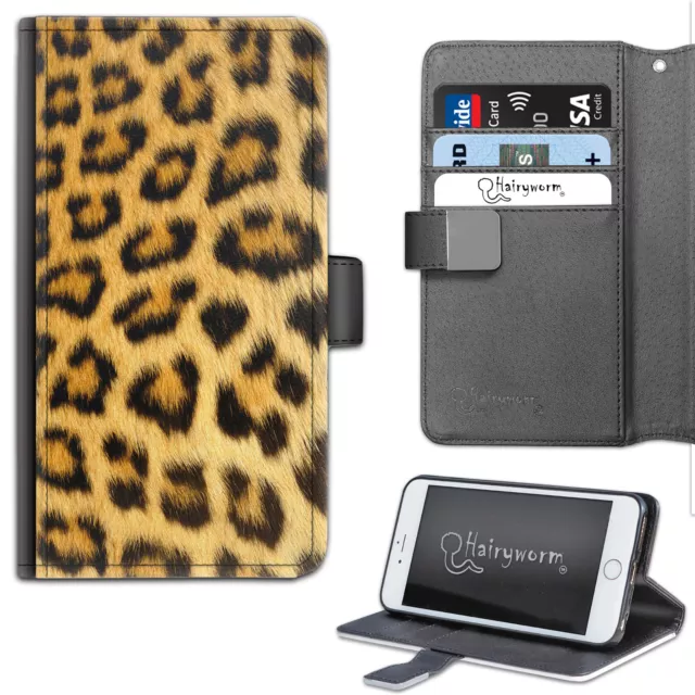 Hairyworm Natural Leopard Print Deluxe PU Leather Wallet Phone Case;Flip Case