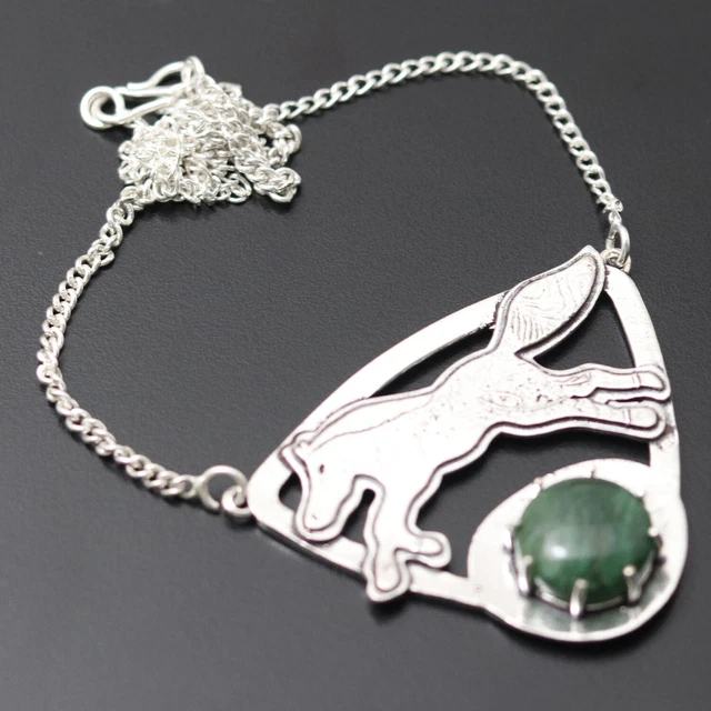 U29 Green Jade Handmade Horse Running Style Necklace 20" Gemstone Jewelry