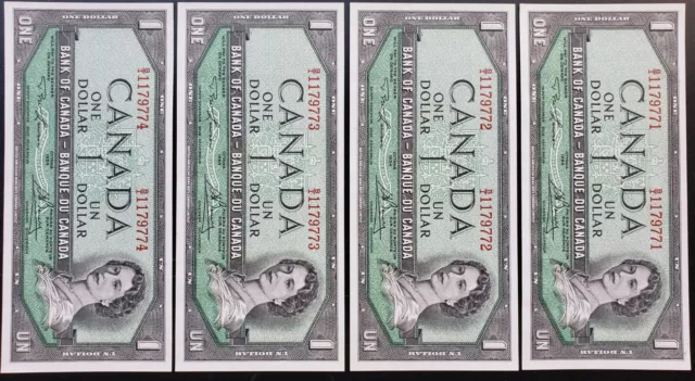 1954 Bank of Canada $1 Lawson/Bouey Set of 4 Consecutive B/I1179771-74 BC-37d