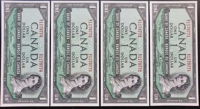 1954 Bank of Canada $1 Lawson/Bouey Set of 4 Consecutive B/I1179771-74 BC-37d