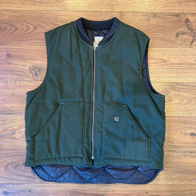 VTG Carhartt V17 OLV Vest Olive Green Quilted Full Zip XL Made In USA