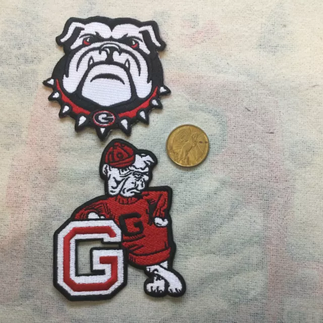 (2) UGA GEORGIA BULLDOGS VINTAGE Embroidered Iron On Patches patch lot