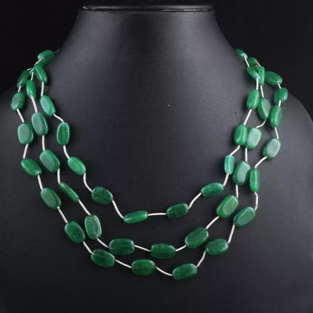 Green Emerald 3 Strand 337.00 Most Brilliant Beaded Necklace Jewelry VK 24 E551