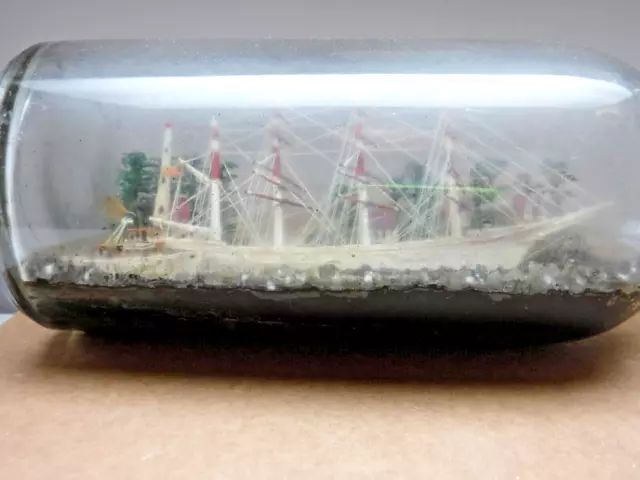 Vintage Glass "Ship in a Bottle" Boat Coastal Village Lighthouse USA Flag Vintage Glass "Ship in a Bottle" Boat Coastal Village Lighthouse USA Flag