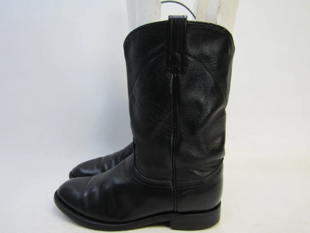 Womens Size 7.5 M Black Leather Roper Cowboy Western Boots