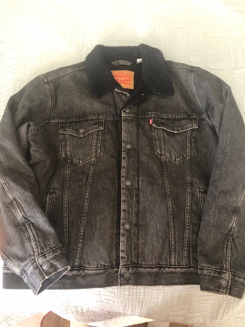 Mens Levis Premium Trucker Demin Jean Jacket  Sherpa Fleece Lined Large