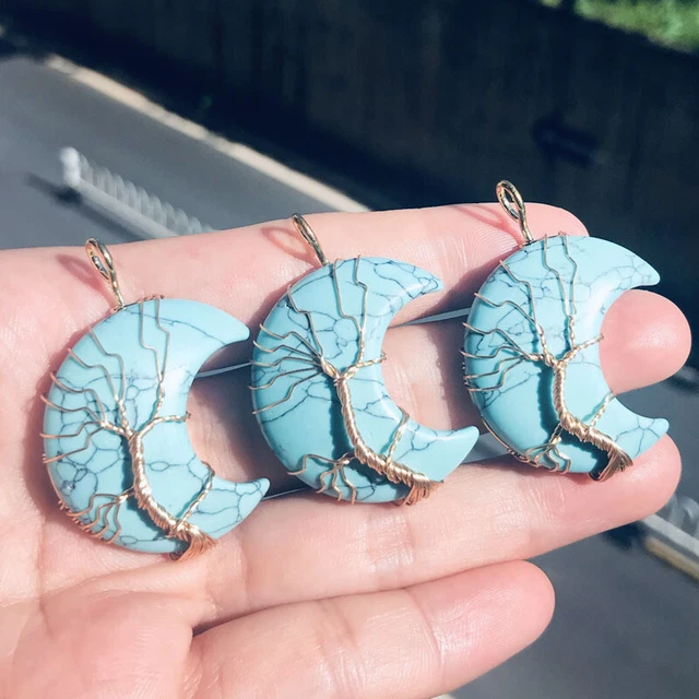 3pcs Turquoise Tree Of Life Pendants Moon Chakra Reiki Healing Amulet