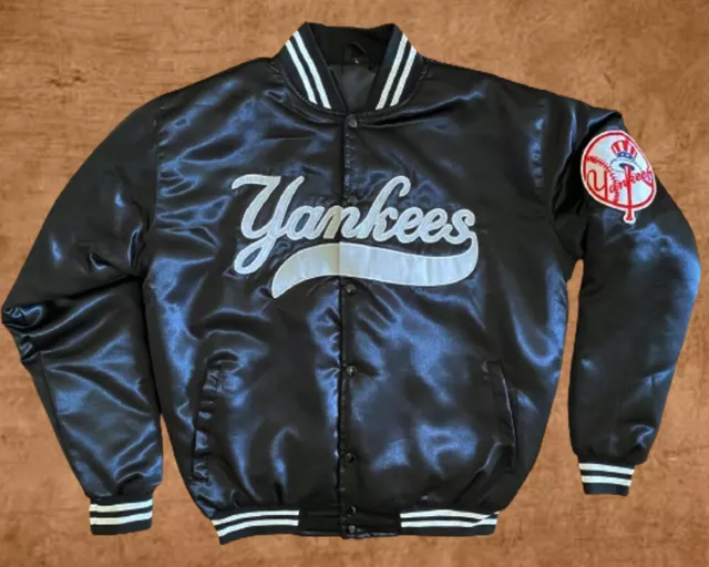 Yankees NY 90s Vintage Black Satin Bomber Style MLB Varsity Jacket For Men