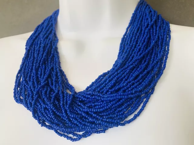 VTG Chunky Multi Strand Beautiful Blue Bead Torsade African Statement Necklace