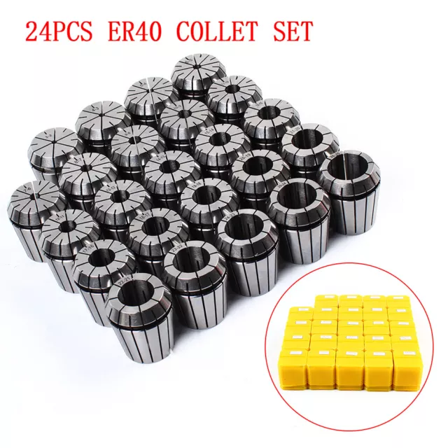 24Pcs ER40 Spring Collet Set CNC Lathe Chuck Bit Holder Tool Milling 3-26mm HOT