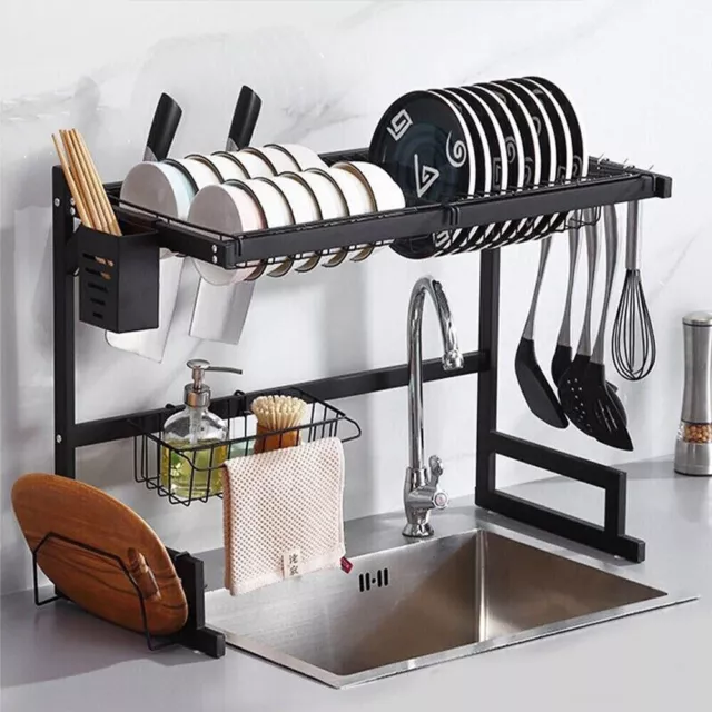Kitchen Over Sink Dish Rack Drying Drainer Shelf Stainless Steel Cutlery Holder
