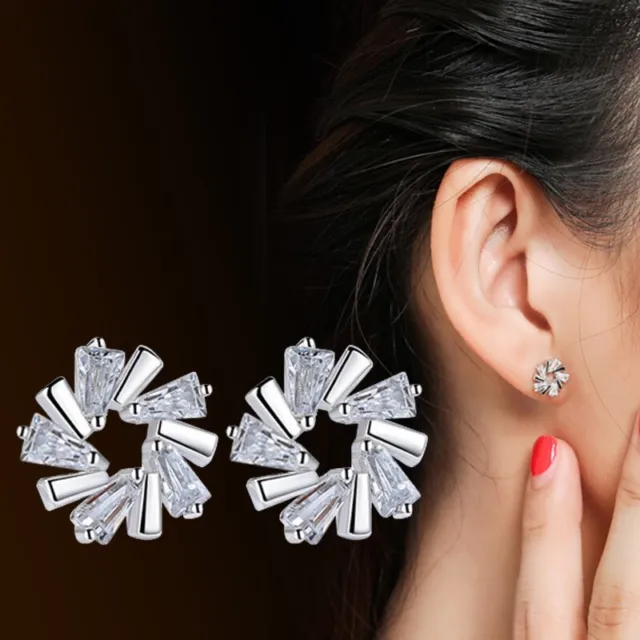 925 Sterling Silver CZ Flower Cluster Stud Earrings Women Girl Jewellery Gift UK