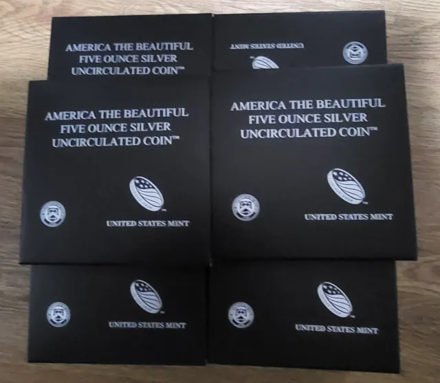 2018 America The Beautiful Five Ounce Silver Coins 18 Empty Boxes COAS!