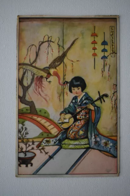 Erna Maison Kurt Japanese Geisha Costume 1930's Postcard (04) Artist Signed