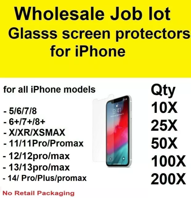 Wholesale Job Lot Bulk Tempered Glass Screen Protector for iPhone 14 13 12 11 XR
