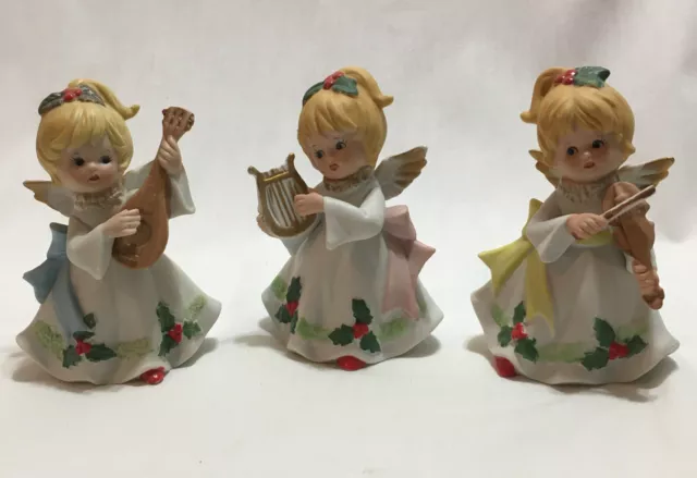 Vintage Homco #5551 Christmas Angels Musical Instruments Set of 3 Figurines