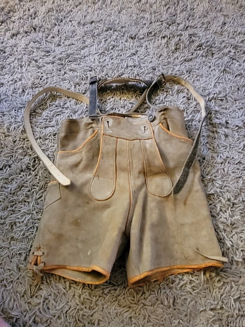 Traditional Lederhosen German Vintage Shorts 14"  Waist 13" across  Leather KIDS