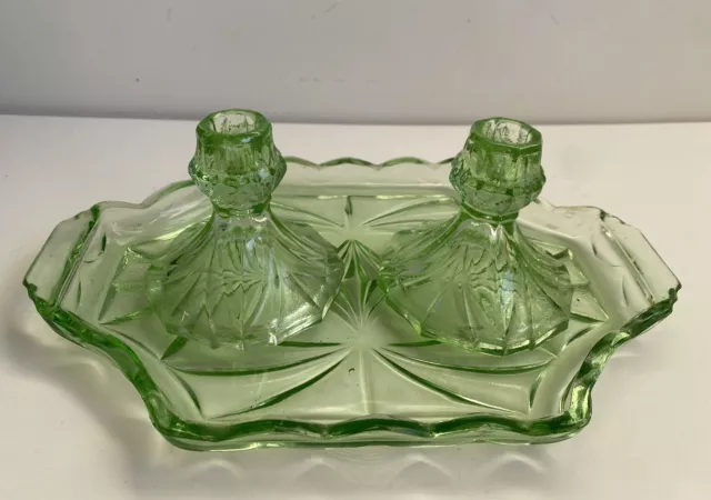 Art Deco Sowerby 2638 Uranium?  Vaseline Glass 1930s 3-piece Trinket Set