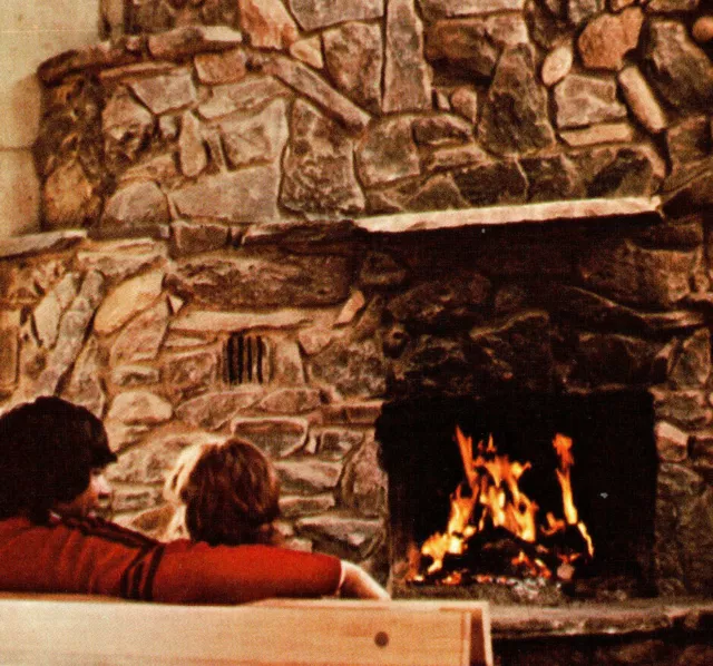 Hunter Mountain Ski Bowl Stone Fireplace Summit Lodge Cabin NY Vintage Postcard