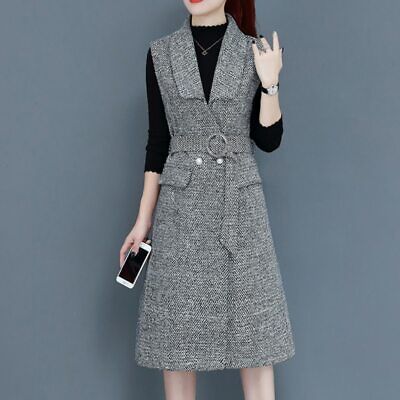 Cyanlee 2020 Winter Elegant Lady Coat Set Knitted Tops And Plaid Dress Two