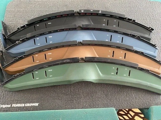 72 73 74 AMC Javelin AMX Dash Switch Cover Panel Lower BLACK, BLUE & TAN SOLD 72 73 74 AMC Javelin AMX Dash Switch Cover Panel Lower BLACK, BLUE & TAN SOLD