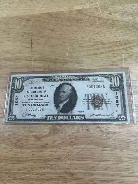 Rare 1929 10-Dollar National Currency Note Pittsburgh PA Uncirculated