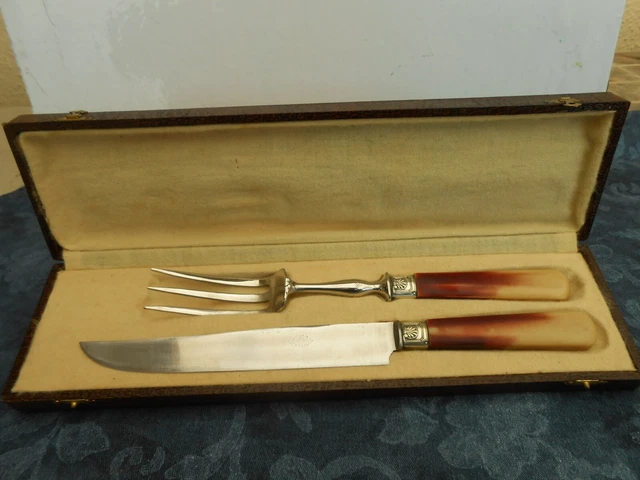 Service à Découper Emile Puiforcat : Couteau Et Fourchette, Argent Massif Et Acier (occasion)