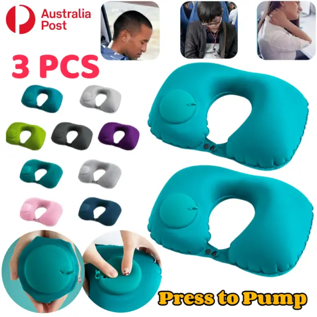 3X Neck Pillow U-Shaped Inflatable Head Support Soft Rest Cushion Car Travel AU