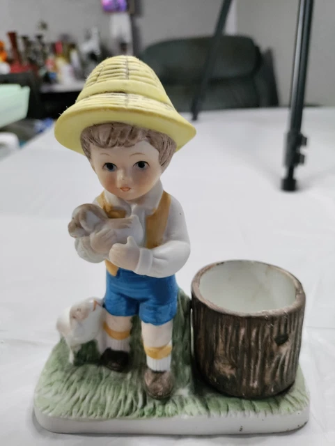 VTG Verona Vergasi 1980 CMA Figurine Candle Votive Holder boy With Puppies