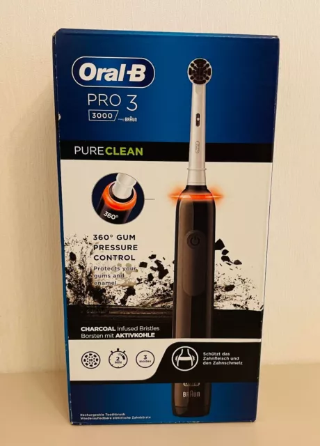 Oral-B Pro 3 3000 Brosse à Dents Électrique rotative - Noir pure clean braun
