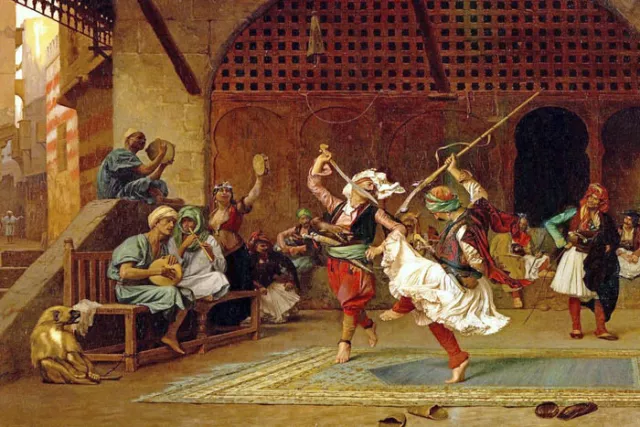 The Pyrrhic Dance Arab Dancing Cairo Cafe Orientalist Painting By Gerome Repro