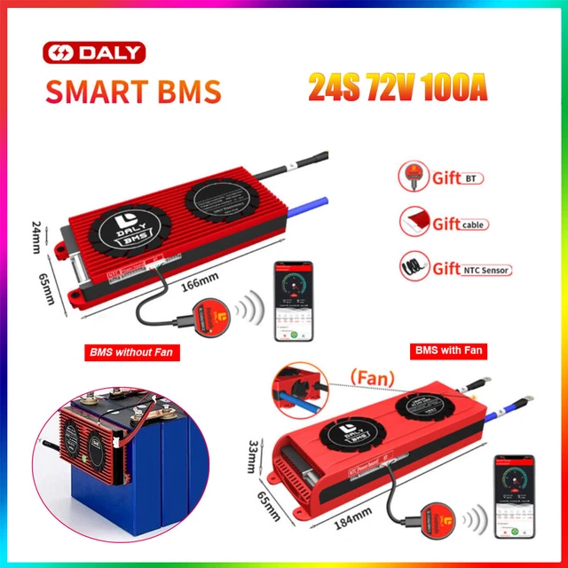 DALY SMART LiFePo4 24S  72V 100A BMS w/Fan  Common  Port Bluetooth Module .