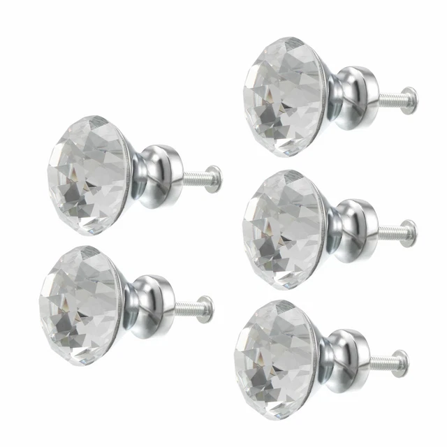 Pull Knob 30mm Dia Zinc Alloy Cabinet Pulls Drawer Knobs Silver Tone 5Pcs