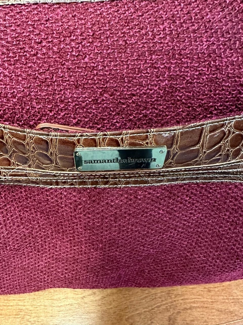New Samantha Brown Rolling Tweed Wheeled Weekender Burgundy/Camel 3