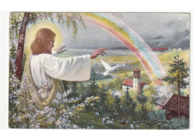 1919 Alte Postkarte Osterhase Jesus Segen Hirten Country Taube Olivenholz