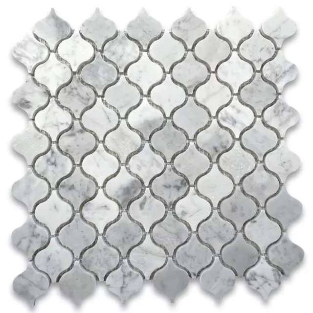 C891XH Carrara White Marble Arabesque Baroque Lantern Mosaic Tile Honed Mini