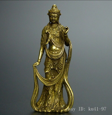 2“ Chinese old collection handwork bronze Guanyin Bodhisattva pocket statue