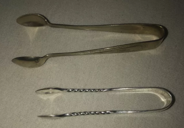 2 x vintage sugar tongs 1 stamped W H& S and the other EPNS