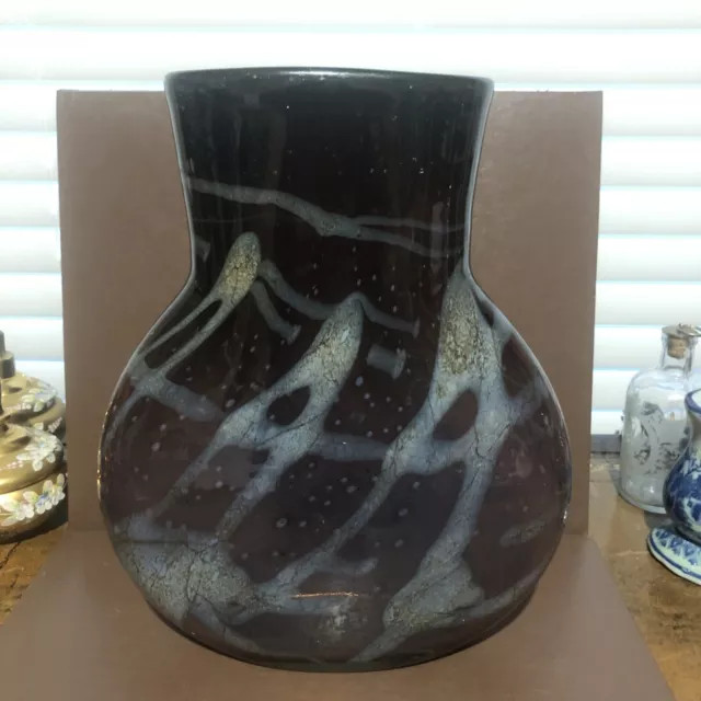 Vintage Murano Style Art Glass Hand Blown Vase Stunning Multicolor Heavy12” Tall