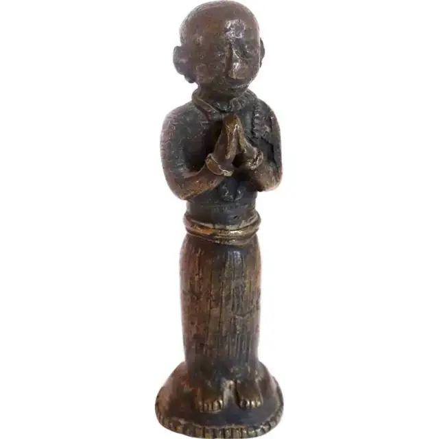 Burmese Patinated Bronze Buddhist Standing Monk Votive Figure