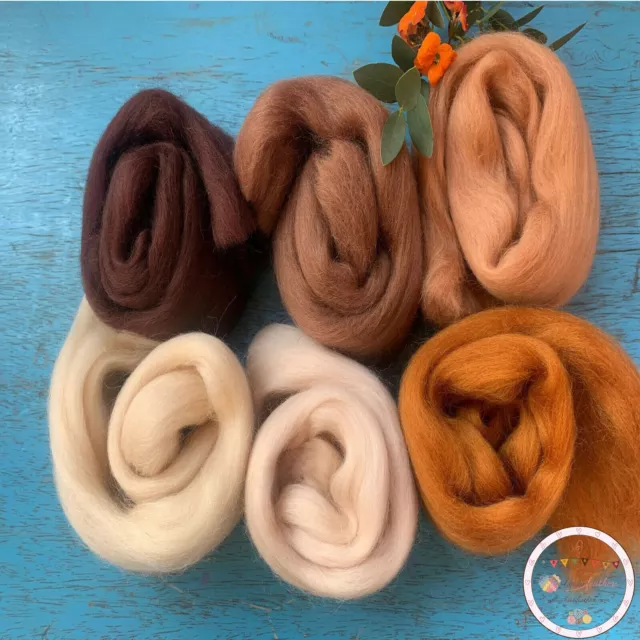 Heidifeathers® Merino Wool Tops Roving - 'Beautiful Browns' - Felting Wool