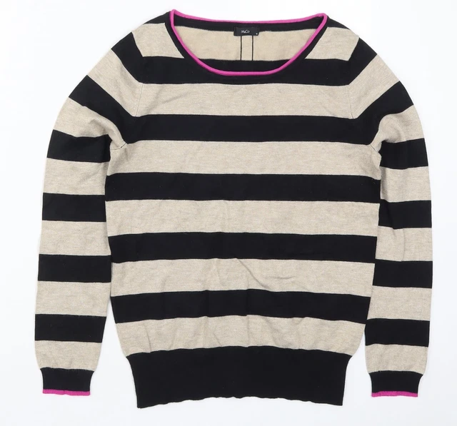 M&Co Womens Beige Round Neck Striped Viscose Pullover Jumper Size 12