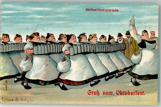 39629727 - 8000 Muenchen Humor Kellnerinnenparade Bierkruege Oktoberfest 1913