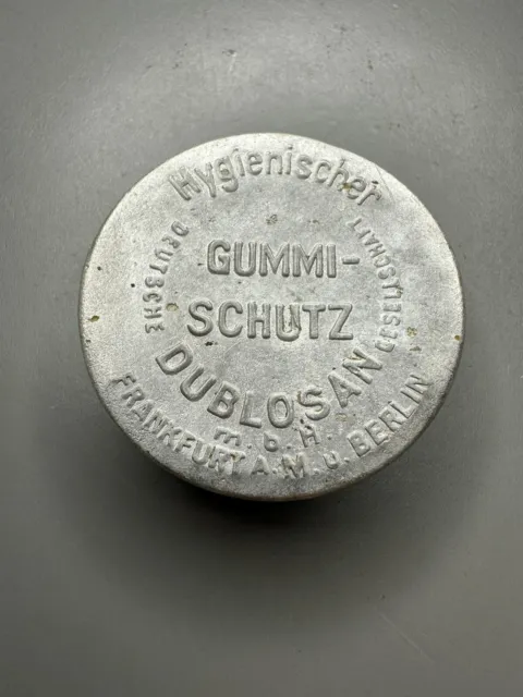 Kondomdose mit Prospekt DUBLOSAN GUMMISCHUTZ 30er Jahre Wehrmacht