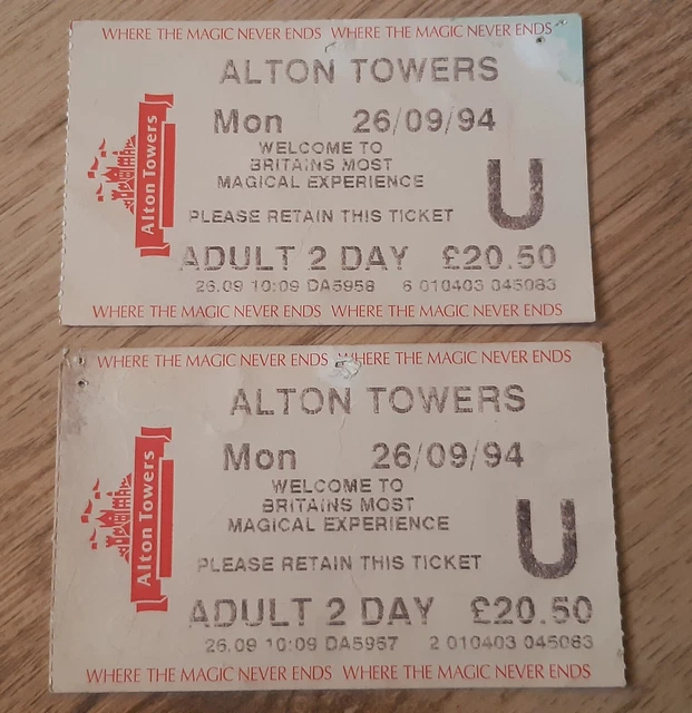 Alton Towers 1994 Tickets