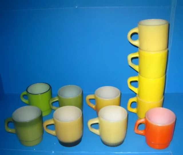 VTG Lot 11 Anchor Hocking Fire King Stacking Yellow/Green/Orange Coffee Mug/Cup